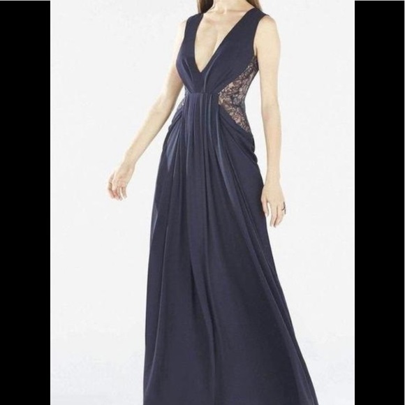 BCBGMaxAzria Dresses & Skirts - BCBG evening dress Navy with lace detail lined